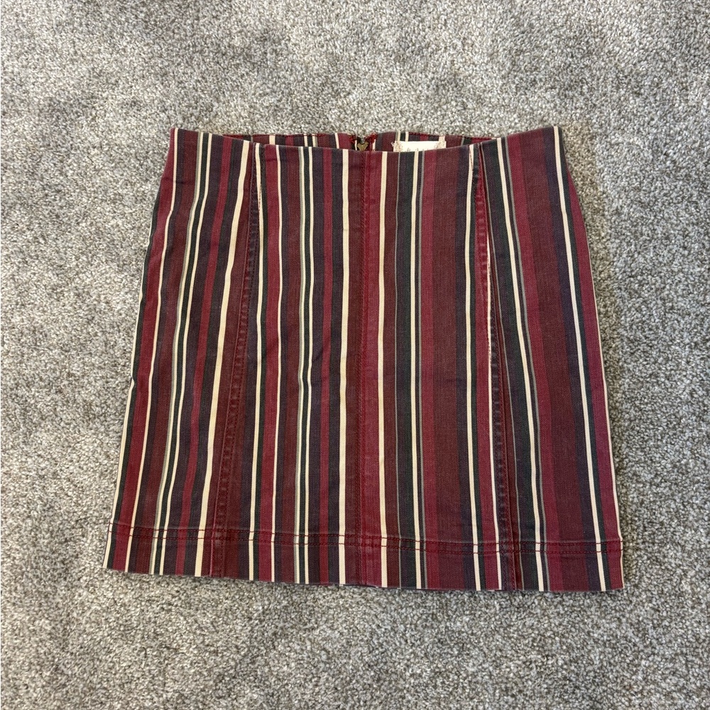 Altar'd State Maroon and Cream Striped Mini Pencil Skirt Small